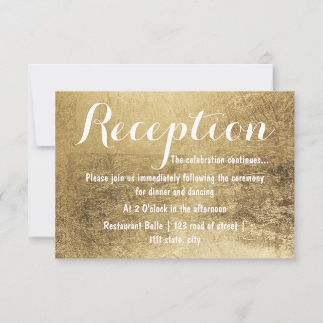 Invitation Réception de mariage luxe avec feuille d'or fausse (Devant)