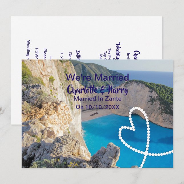 Invitation Réception De Mariage Mariée À Zante (Devant / Derrière)