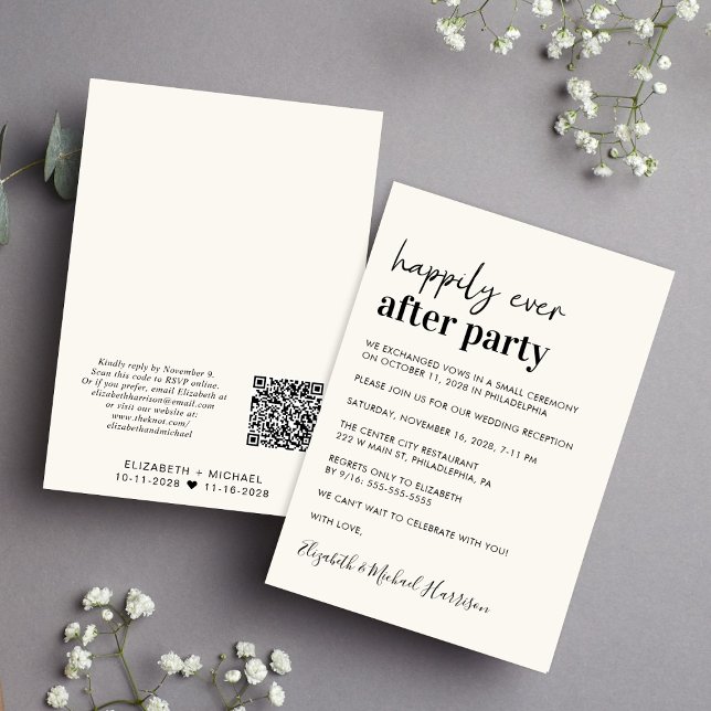 Invitation Réception de mariage minimal moderne QR Code Cream (From private vows to a grand happily ever after party - celebrate with family and friends)