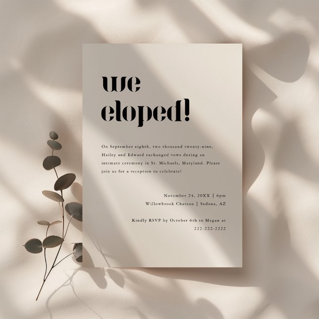 Invitation Réception de mariage minimale Noir Blanc Elopement (Créateur téléchargé)