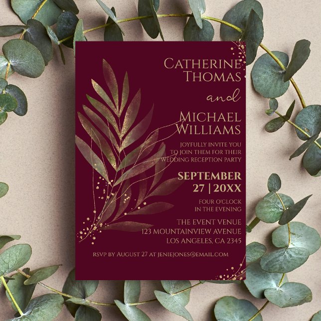 Invitation Réception de mariage moderne avec feuille d'or de  (Créateur téléchargé)