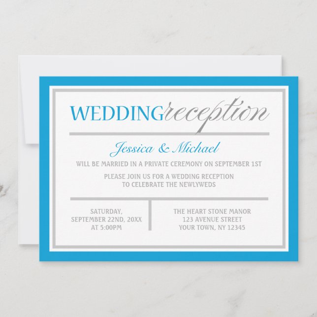 Invitation Réception de mariage moderne bleu et gris Invitati (Devant)