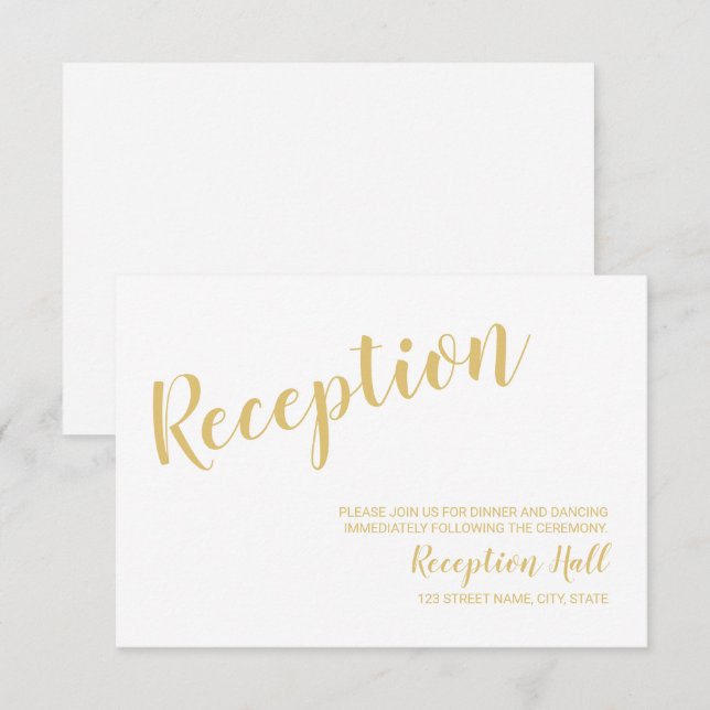 Invitation Réception de mariage moderne en blanc et or (Devant / Derrière)