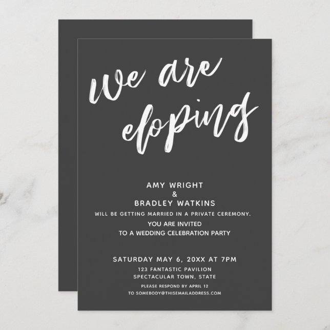 Invitation Réception de mariage moderne gris foncé nous parto (Devant / Derrière)