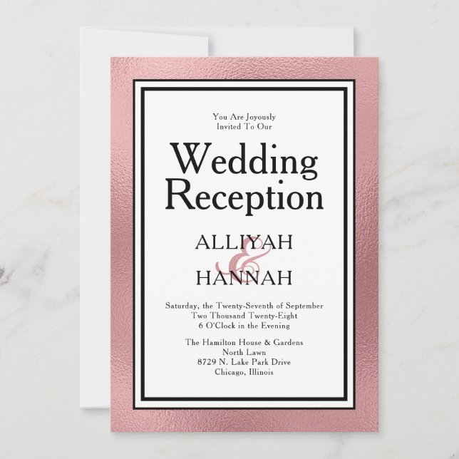 Invitation Réception de mariage moderne LGBTQ Rose Gold (Devant)