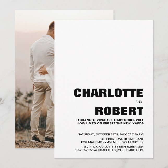 Invitation Réception de mariage moderne noir et blanc (Devant / Derrière)