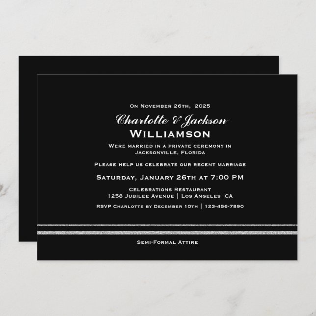Invitation Réception de mariage moderne noire simple (Devant / Derrière)