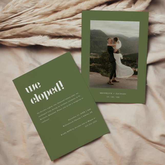 Invitation Réception de mariage moderne Olive Green Elopement (Créateur téléchargé)