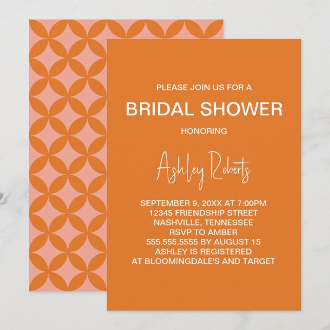 Invitation Réception de mariage moderne orange du milieu du X (Devant / Derrière)