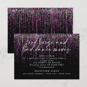 Invitation Réception de mariage moderne paillettes magenta