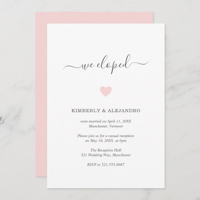 Invitation Réception de mariage moderne rose simple et mignon (Devant / Derrière)