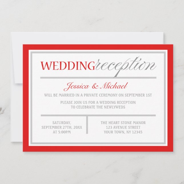 Invitation Réception de mariage moderne rouge et gris Invitat (Devant)