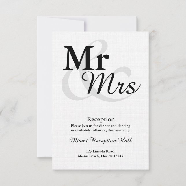 Invitation Réception de mariage Mr&Mrs Simple Typographie Élé (Devant)