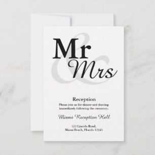 Invitation Réception de mariage Mr&Mrs Simple Typographie Élé