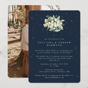Invitation Réception de mariage Navy Snowberry+Eucalyptus Pho