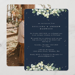 Invitation Réception de mariage Navy Snowberry+Eucalyptus Pho