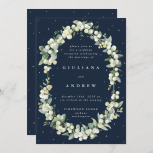 Invitation Réception de mariage Navy Snowberry+Eucalyptus uni