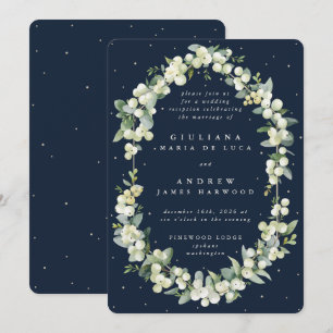 Invitation Réception de mariage Navy Snowberry+Eucalyptus uni