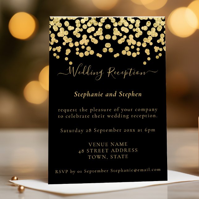 Invitation Réception de mariage noir avec confettis pailletés (Créateur téléchargé)