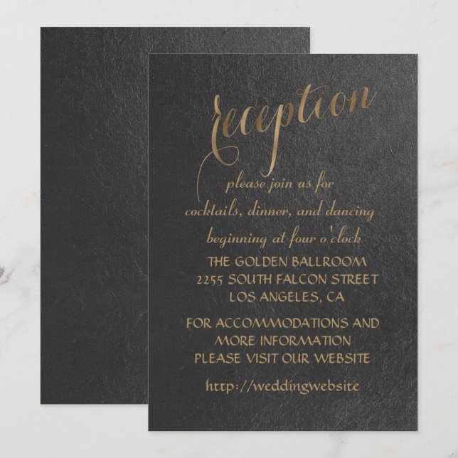 Invitation Réception de mariage noir avec dorure charmante (Devant / Derrière)