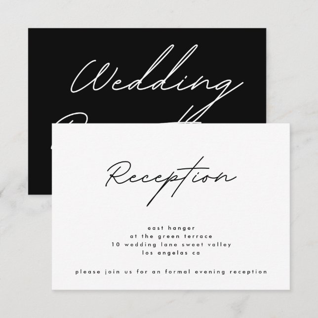 Invitation Réception de mariage noir blanc simplement élégant (Devant / Derrière)