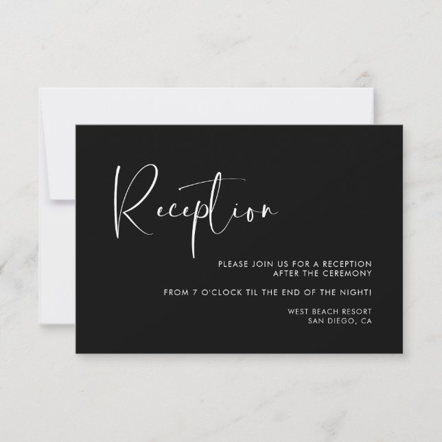 Invitation Réception de mariage noir élégant et moderne (Devant)