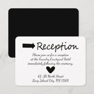 Invitation Réception de mariage noir et blanc Cœur et flèche