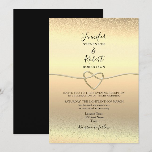 Invitation Réception de mariage noir et or (Devant / Derrière)