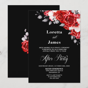 Invitation Réception de mariage noire à la rose rouge