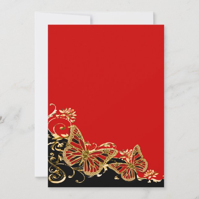 Invitation Réception de mariage noire rouge d'or (Devant)
