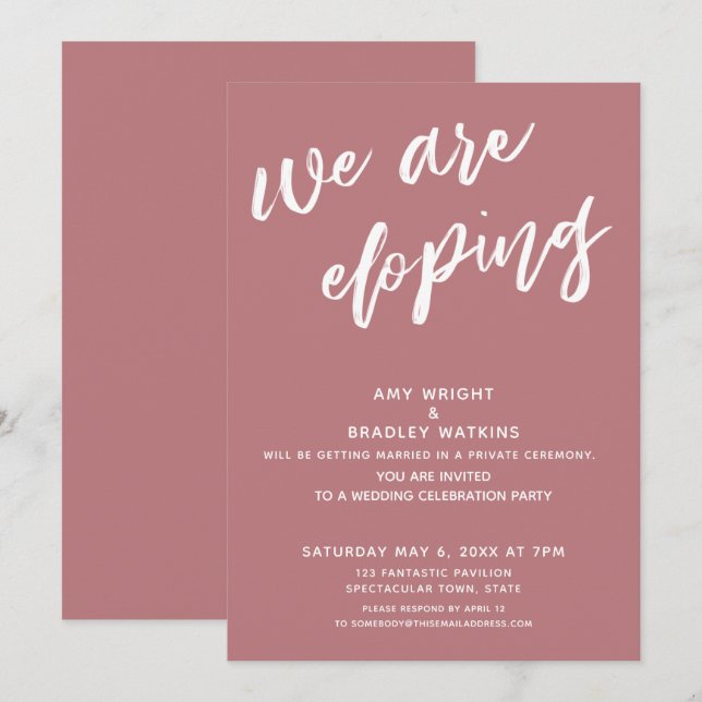 Invitation Réception de mariage Nous nous enfuyons Rose pouss (Devant / Derrière)