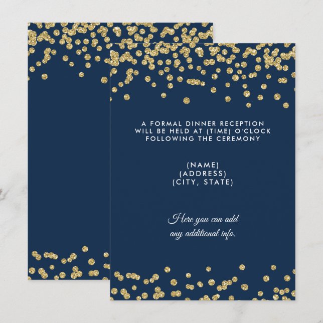 Invitation Réception de mariage or faux paillettes confettis  (Devant / Derrière)