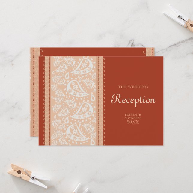 Invitation Réception de mariage Paisley Spice (Devant/Arrière en situation)