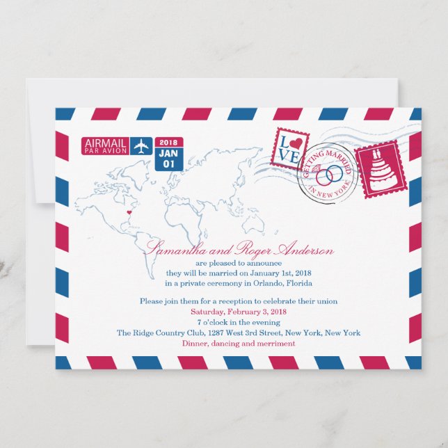 Invitation Réception de mariage par avion à New York (Devant)