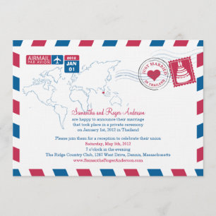 Invitation Réception de mariage par avion postal en Thaïlande
