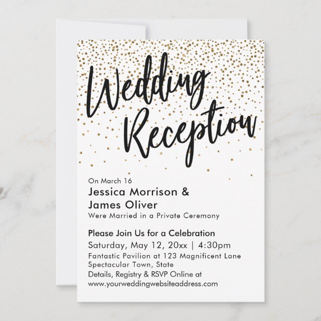 Invitation Réception de mariage, Parties scintillant d'or Fau (Devant)