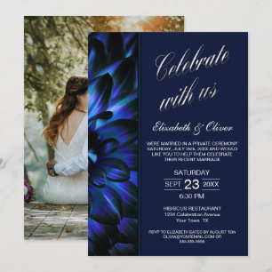 Invitation Réception de mariage photo florale bleu marine