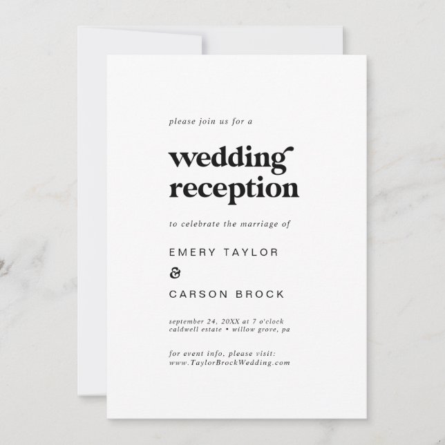 Invitation Réception de mariage pour la typographie noire mod (Devant)