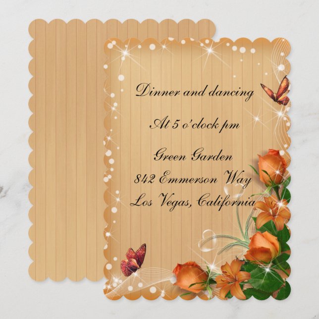 Invitation Réception de mariage pour papillon floral en bois  (Devant / Derrière)
