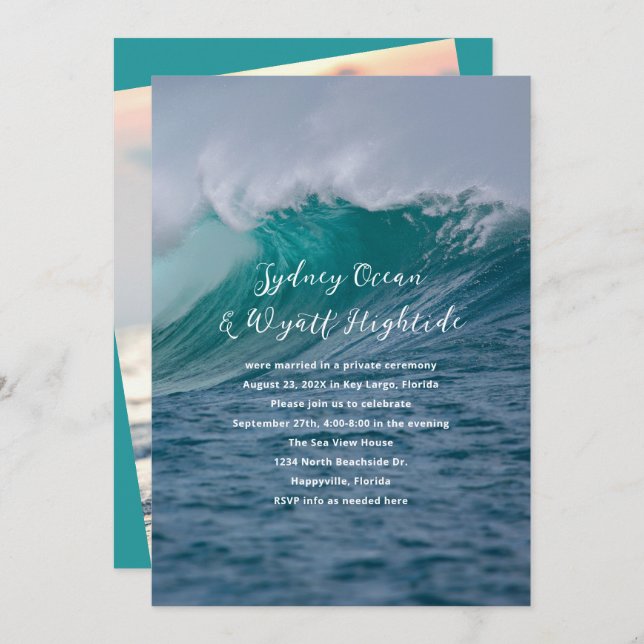 Invitation Réception de Mariage Privée Crashing Waves Uniquem (Devant / Derrière)