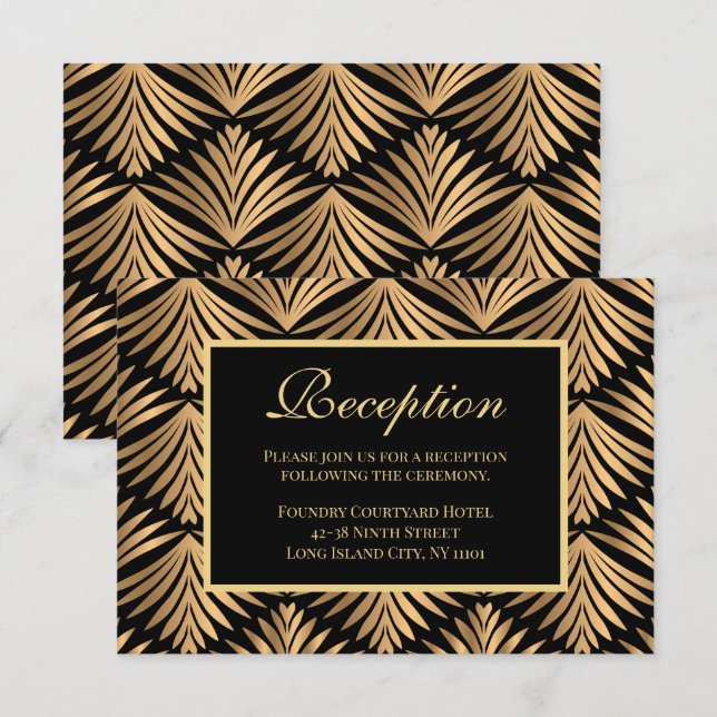 Invitation Réception de mariage Retro Gold Black Art Déco Gat (Devant / Derrière)