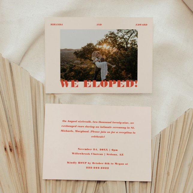 Invitation Réception de mariage Retro Moderne Photo Elopement (Créateur téléchargé)