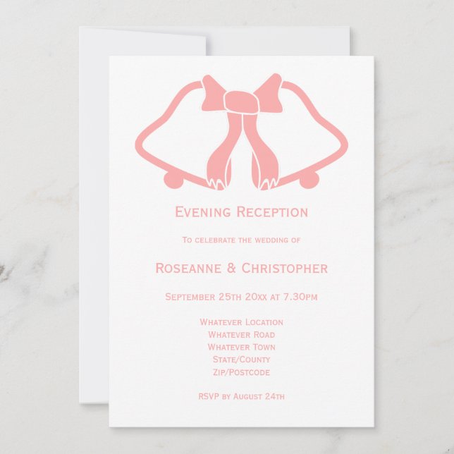 Invitation Réception de mariage rose cloches Ruban (Devant)