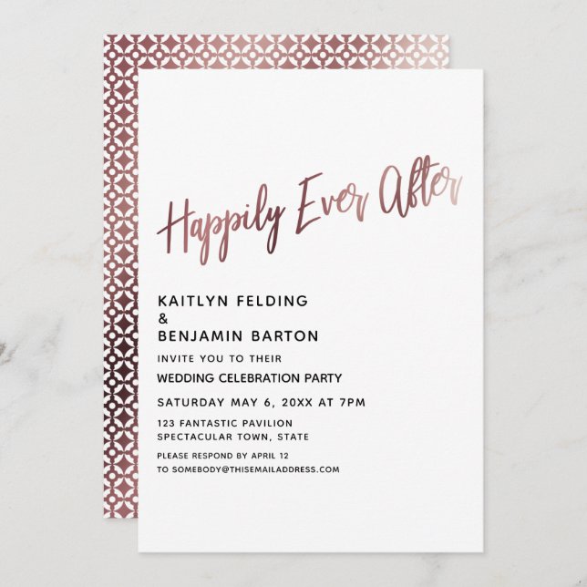 Invitation Réception de mariage Rose Gold Happily Ever After (Devant / Derrière)