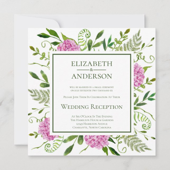 Invitation Réception de mariage rose Hydrangea (Devant)