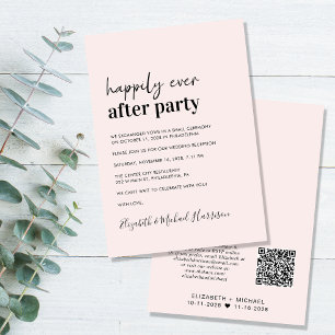 Invitation Réception de mariage rose minimal moderne QR Code
