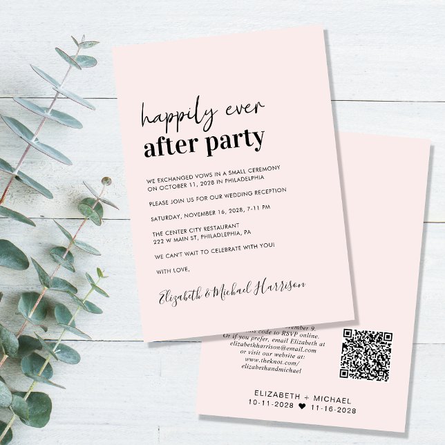 Invitation Réception de mariage rose minimal moderne QR Code (Créateur téléchargé)