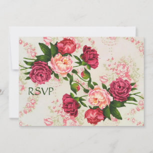 Invitation Réception de mariage rose Roses RSVP