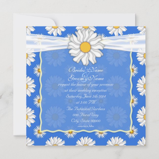 Invitation Réception de mariage Royal Blue and White Floral (Devant)