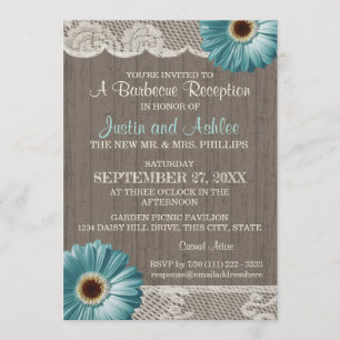 Invitation Réception de mariage rustique BBQ sarcelle Daisy e